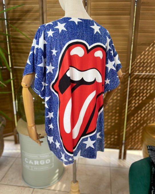 Top fin ample effet jeans délavé & Etoiles The Rolling Stones du 40 au 52  