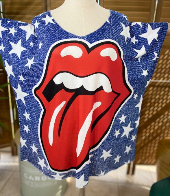 Top fin ample effet jeans délavé & Etoiles The Rolling Stones du 40 au 52  