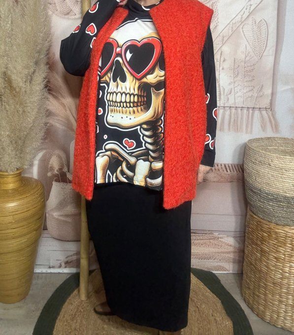 Top ample col bénitier noir Mexican Skulls Calavera lunettes coeurs du 42 au 54/56 