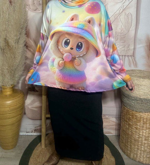 Top ample col bénitier multicolore Adorable Labubu Arc-En-Ciel du 42 au 54/56 