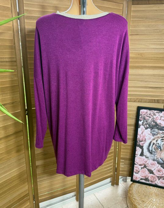 Top ample Aubergine La Vie est Belle doré or du 42 au 52/54  