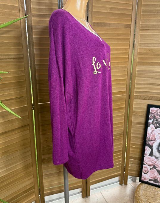 Top ample Aubergine La Vie est Belle doré or du 42 au 52/54  