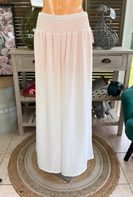 pantalon Palazzo blanc viscose ceinture confort ++++ du 42 au 50