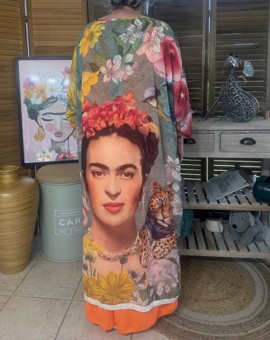 Kimono long voile kaki clair Frida Kahlo Savana Spirit du 40 au 50/52 et même +  