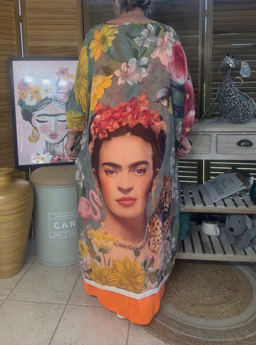 Kimono long voile kaki clair Frida Kahlo Savana Spirit du 40 au 50/52 et même +  