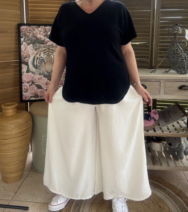 pantalon Palazzo blanc viscose ceinture confort ++++ du 42 au 50