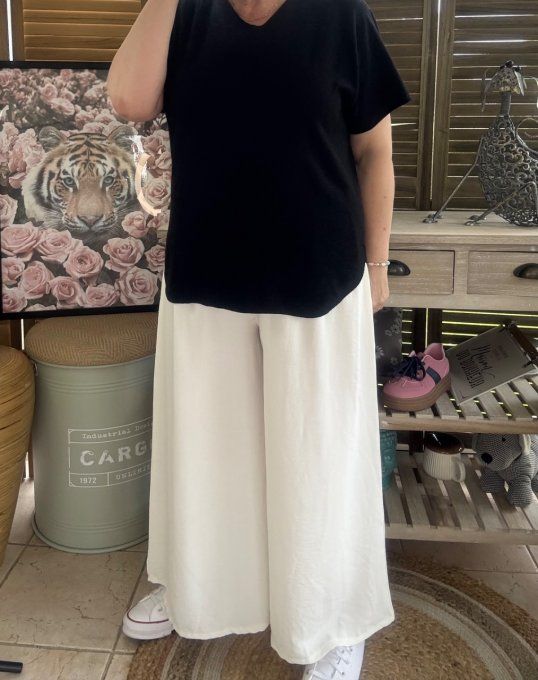 pantalon Palazzo blanc viscose ceinture confort ++++ du 42 au 50