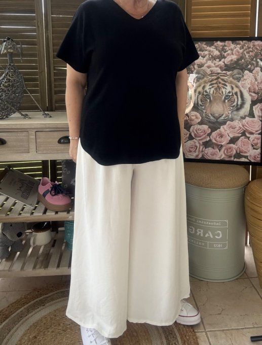 pantalon Palazzo blanc viscose ceinture confort ++++ du 42 au 50