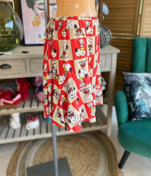 Jupe -short ample rouge Portraits de Snoopy all-over du 38 au 54