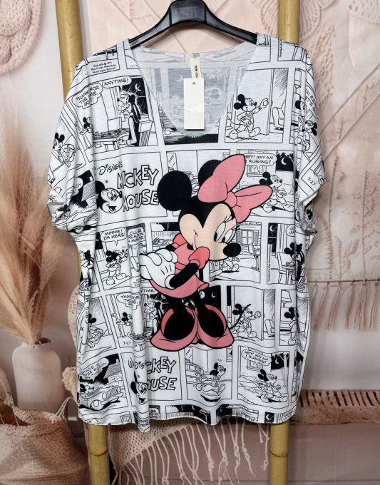 Top fin ample blanc effet BD Comics Minnie Disney du 42 au 54/56 