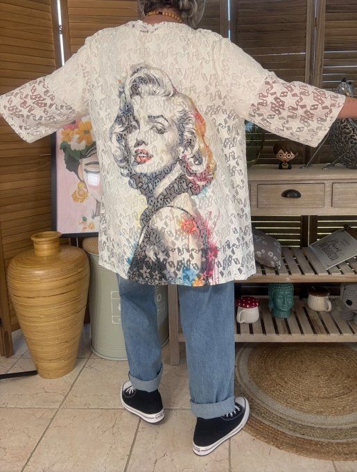 Veste en dentelle blanche étoiles Marylin Monroe rétro du 36 au 48 et même +  