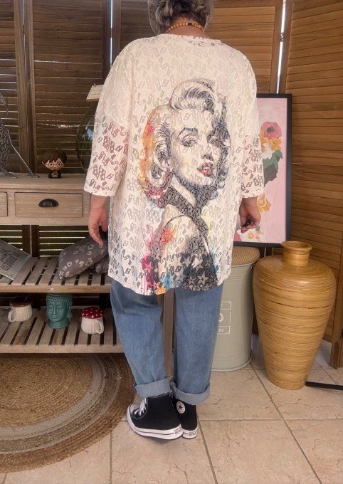 Veste en dentelle blanche étoiles Marylin Monroe rétro du 36 au 48 et même +  