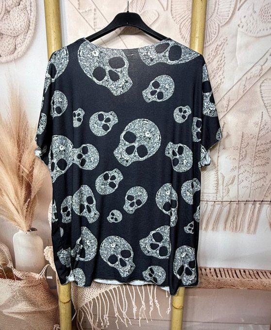 Top fin ample noir Skulls en fleurs crème All-over du 42 au 54/56