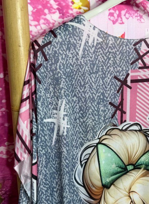 Robe droite oversize ou maxi-tunique lycra gris Tartan rose La Fée Clochette du 40 au 52