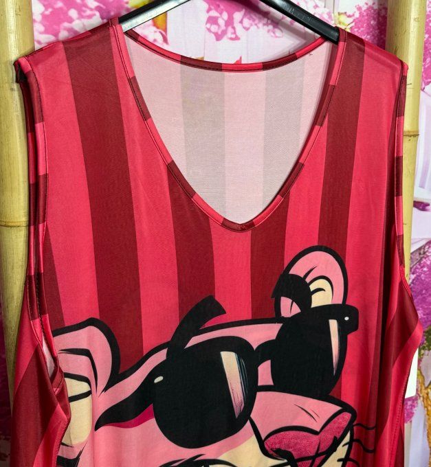 Robe trapèze débardeur lycra rose rayé rouge La Panthère Rose du 38 au 48/50