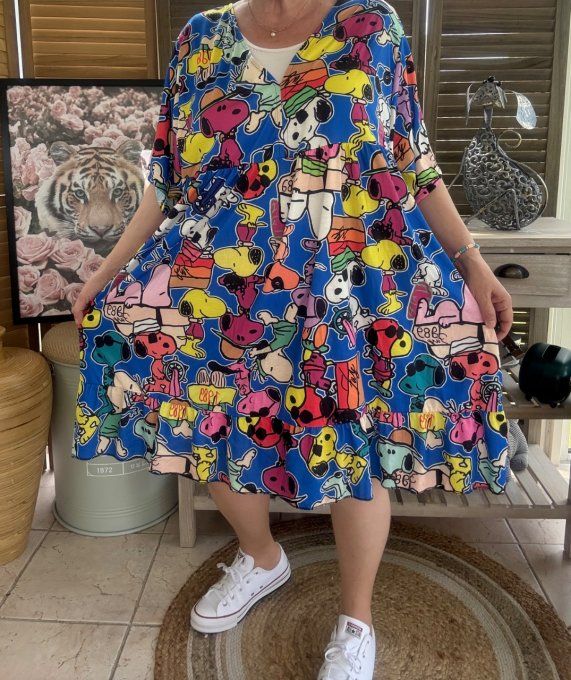 Robe trapèze courte bleue Snoopy in Love du 40 au 52  