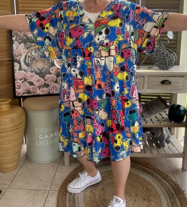 Robe trapèze courte bleue Snoopy in Love du 40 au 52  