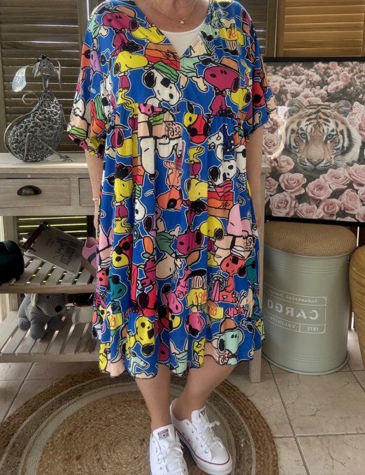 Robe trapèze courte bleue Snoopy in Love du 40 au 52  
