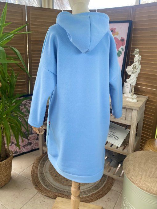 Sweat à capuche long ou robe sweat ciel Betty Boop. & son chat du 40 au 52 