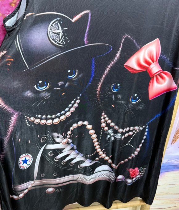 Robe trapèze débardeur lycra noir L'adorable Duo de Chats noirs du 38 au 48/50