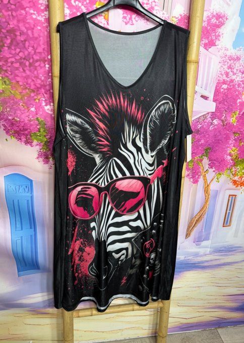 Robe trapèze débardeur lycra noir Le zèbre Rock & Roll Pop du 38 au 48/50