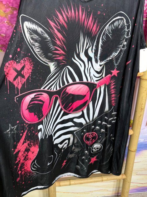 Robe trapèze débardeur lycra noir Le zèbre Rock & Roll Pop du 38 au 48/50