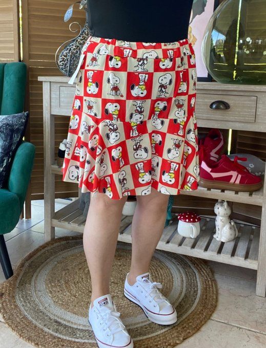 Jupe -short ample rouge Portraits de Snoopy all-over du 38 au 54