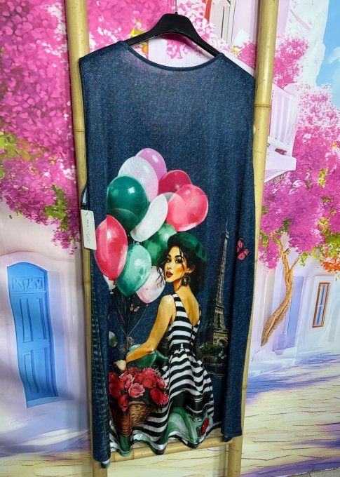Robe trapèze débardeur lycra effet jeans brut La Jolie Parisienne aux Ballons du 38 au 48/50 