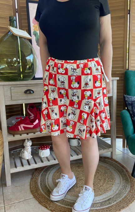 Jupe -short ample rouge Portraits de Snoopy all-over du 38 au 54