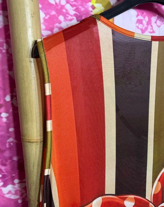 Robe trapèze débardeur lycra rayé Kaki orange choco Betty Boop du 38 au 48/50