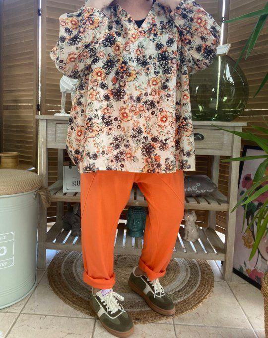 Blouse ample crème coton & soie Fleurs Liberty du 42 au 54/56