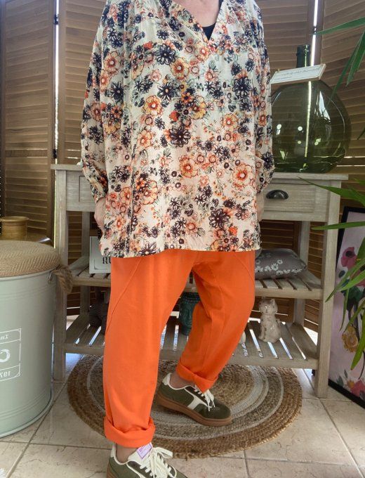 Blouse ample crème coton & soie Fleurs Liberty du 42 au 54/56