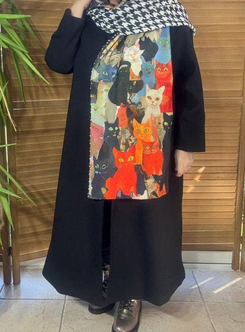 Grande écharpe sans laine double épaisseur 2 faces Les Chats multicolores douceur ++  