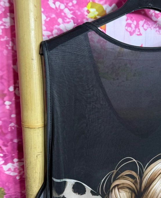 Robe trapèze débardeur lycra noir L'adorable Fillette au noeud Léopard du 38 au 48/50