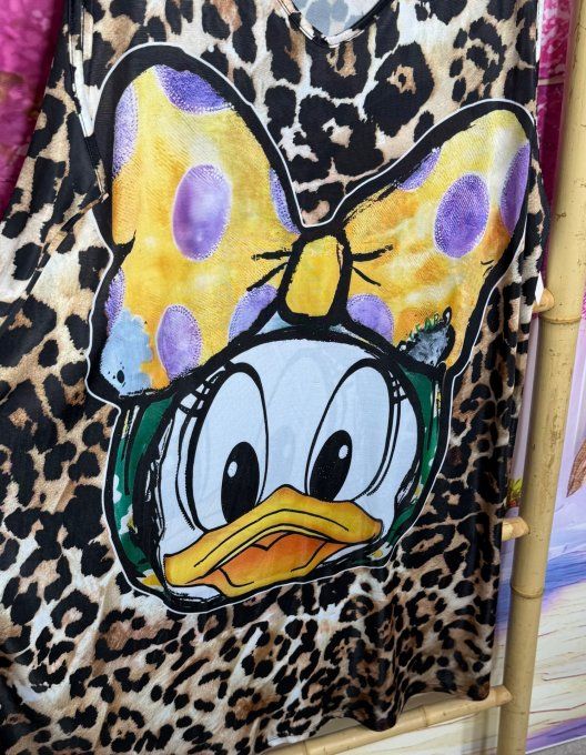 Robe trapèze débardeur lycra Léopard Daisy Duck Disney du 38 au 48/50 