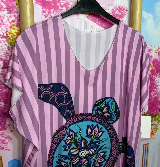 Robe droite oversize ou maxi-tunique lycra Lilas Parme La Tortue mandala du 40 au 52 