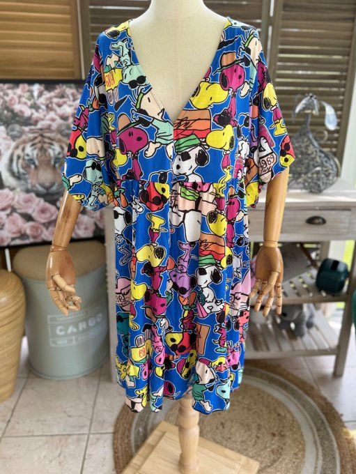 Robe trapèze courte bleue Snoopy in Love du 40 au 52  