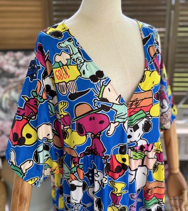 Robe trapèze courte bleue Snoopy in Love du 40 au 52  