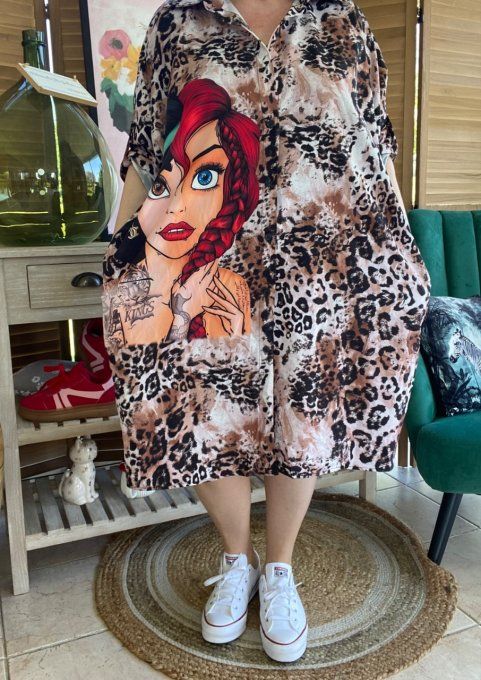 Robe chemise oversize léopard Pretty Tattoo Girl du 42 au 52/54 