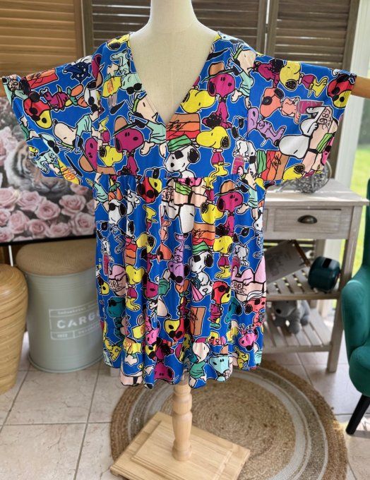 Robe trapèze courte bleue Snoopy in Love du 40 au 52  
