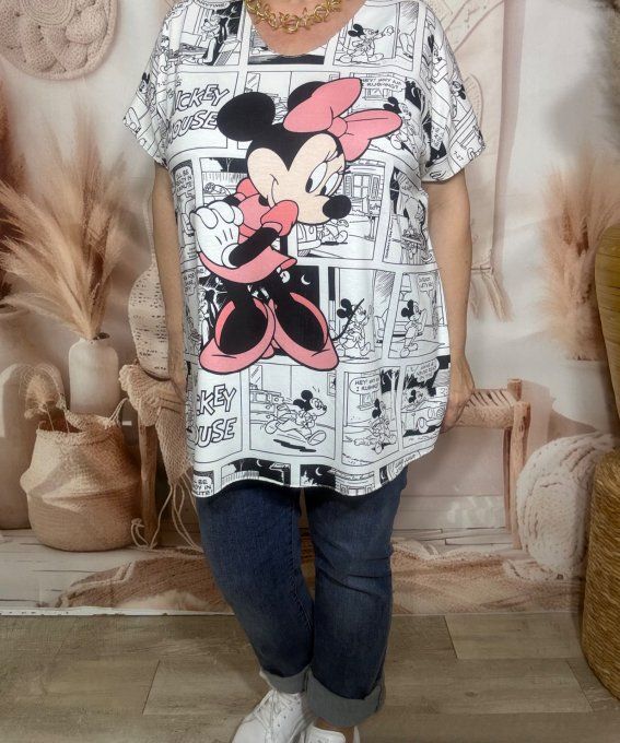 Top fin ample blanc effet BD Comics Minnie Disney du 42 au 54/56 