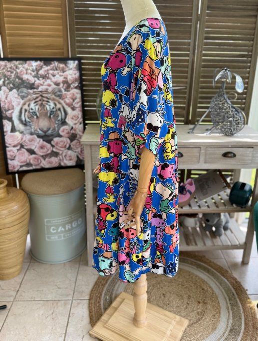 Robe trapèze courte bleue Snoopy in Love du 40 au 52  