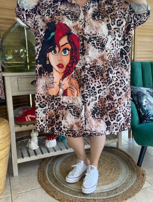 Robe chemise oversize léopard Pretty Tattoo Girl du 42 au 52/54 