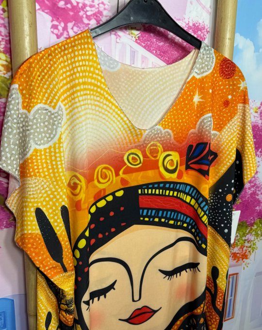Robe droite oversize ou maxi-tunique lycra multicolore African Woman du 40 au 52