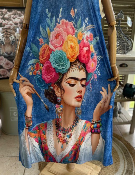 Robe longue effet jeans Frida Kahlo aux Fleurs lurex doré du 38 au 46/48 