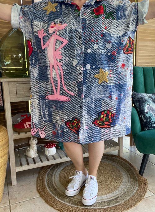 Robe chemise oversize effet jeans délavé La Panthère Rose du 42 au 52/54  