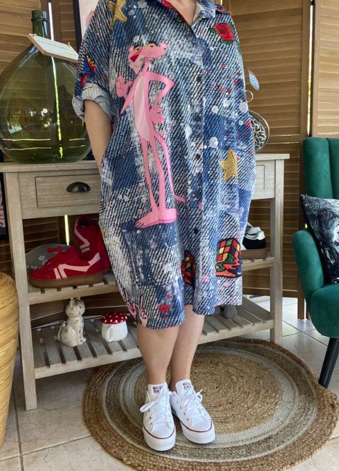 Robe chemise oversize effet jeans délavé La Panthère Rose du 42 au 52/54  