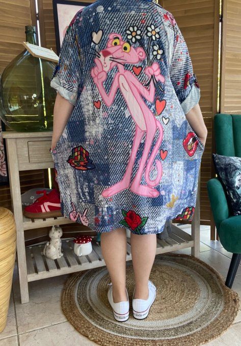 Robe chemise oversize effet jeans délavé La Panthère Rose du 42 au 52/54  