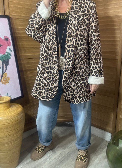 Veste blazer ample Léopard chic du 40 au 48 et même +