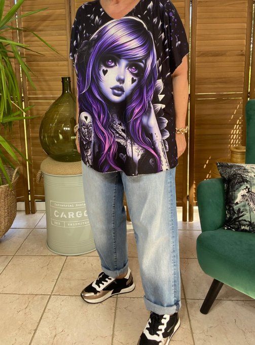 Top fin ample noir The Velvet Tattoo Gothic Girl du 40 au 52  